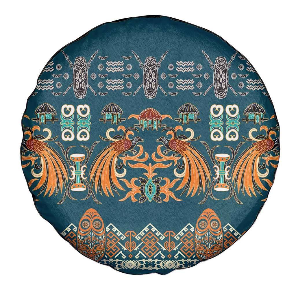 Dark Cyan Blue Batik Papua-inspired Pattern Spare Tire Cover - Polynesian Pride