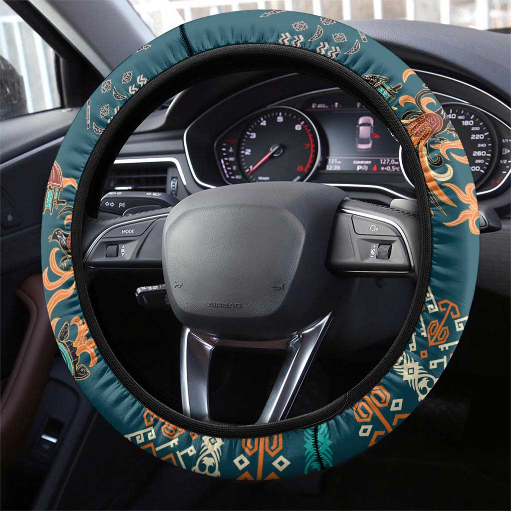Dark Cyan Blue Batik Papua-inspired Pattern Steering Wheel Cover LT9 - Polynesian Pride