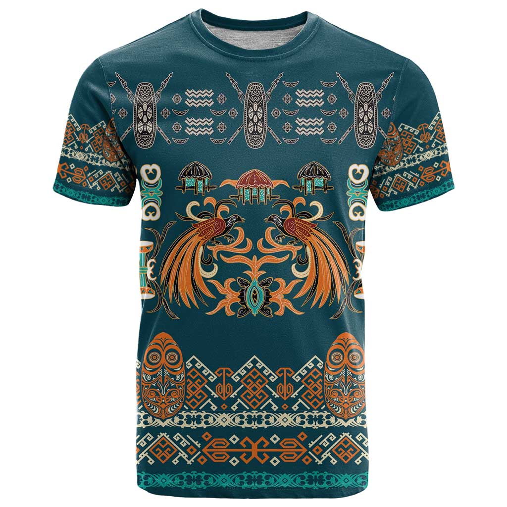 Dark Cyan Blue Batik Papua-inspired Pattern T Shirt - Polynesian Pride