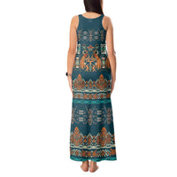 Dark Cyan Blue Batik Papua-inspired Pattern Tank Maxi Dress LT9 - Polynesian Pride