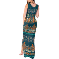 Dark Cyan Blue Batik Papua-inspired Pattern Tank Maxi Dress LT9 - Polynesian Pride