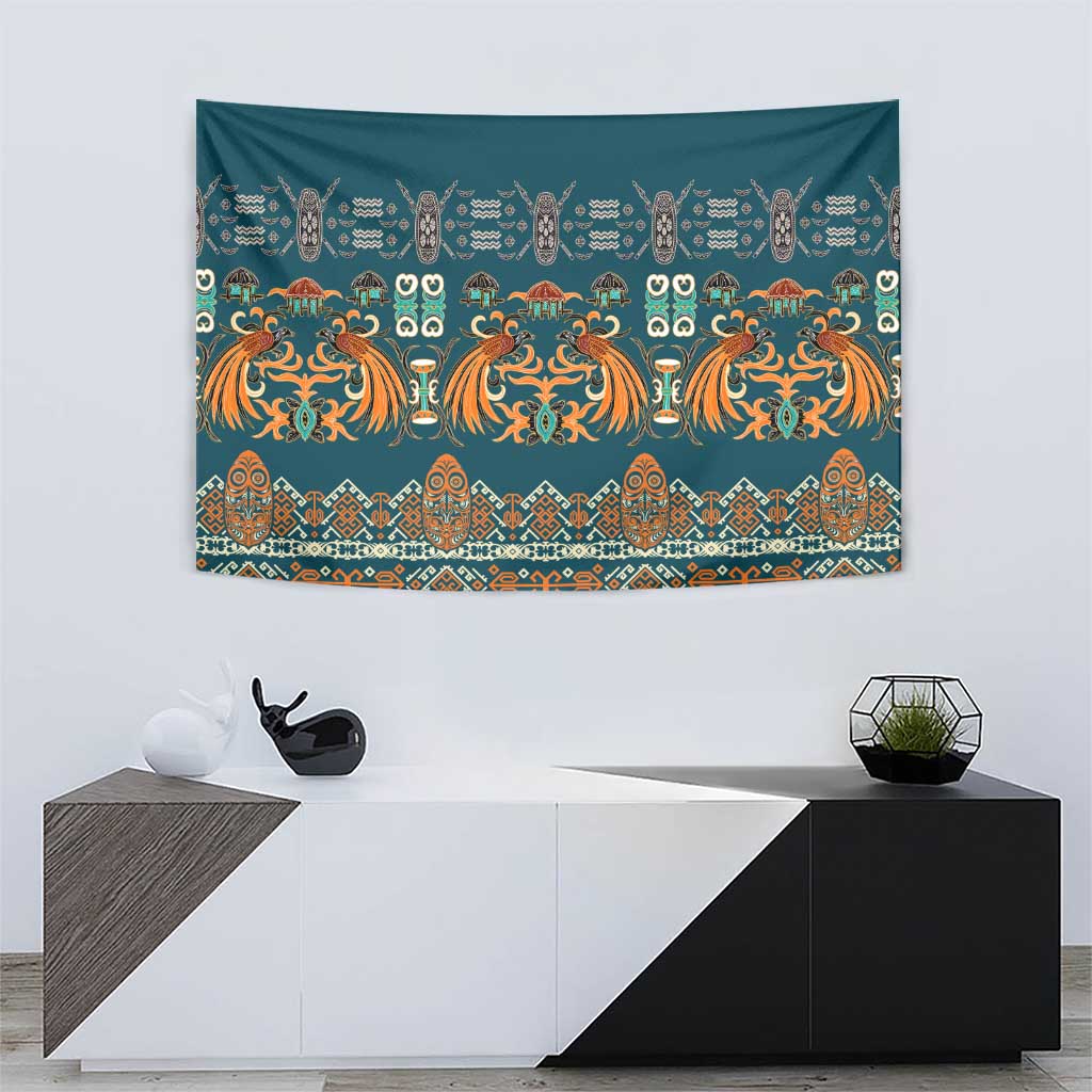 Dark Cyan Blue Batik Papua-inspired Pattern Tapestry - Polynesian Pride