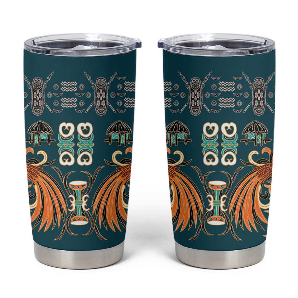 Dark Cyan Blue Batik Papua-inspired Pattern Tumbler Cup - Polynesian Pride