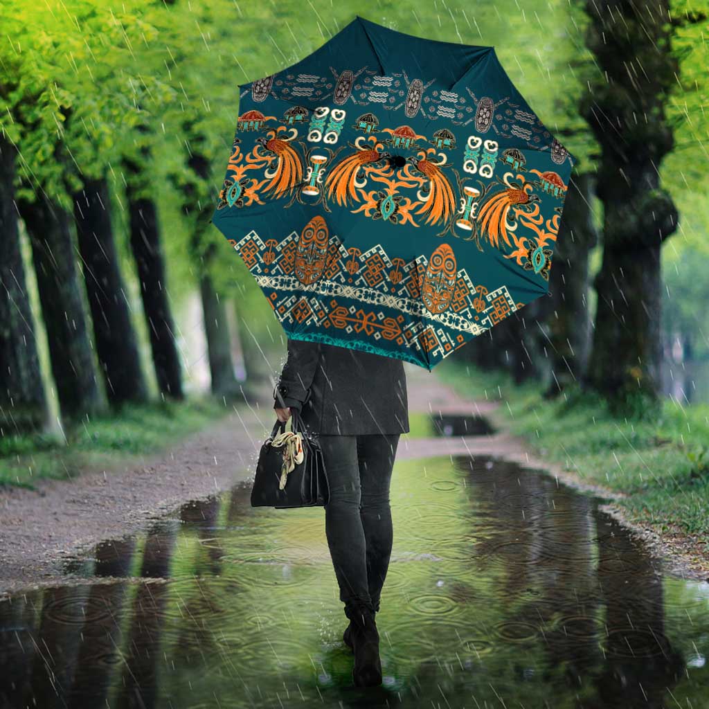 Dark Cyan Blue Batik Papua-inspired Pattern Umbrella - Polynesian Pride