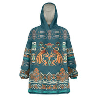 Dark Cyan Blue Batik Papua-inspired Pattern Wearable Blanket Hoodie LT9 One Size Blue - Polynesian Pride