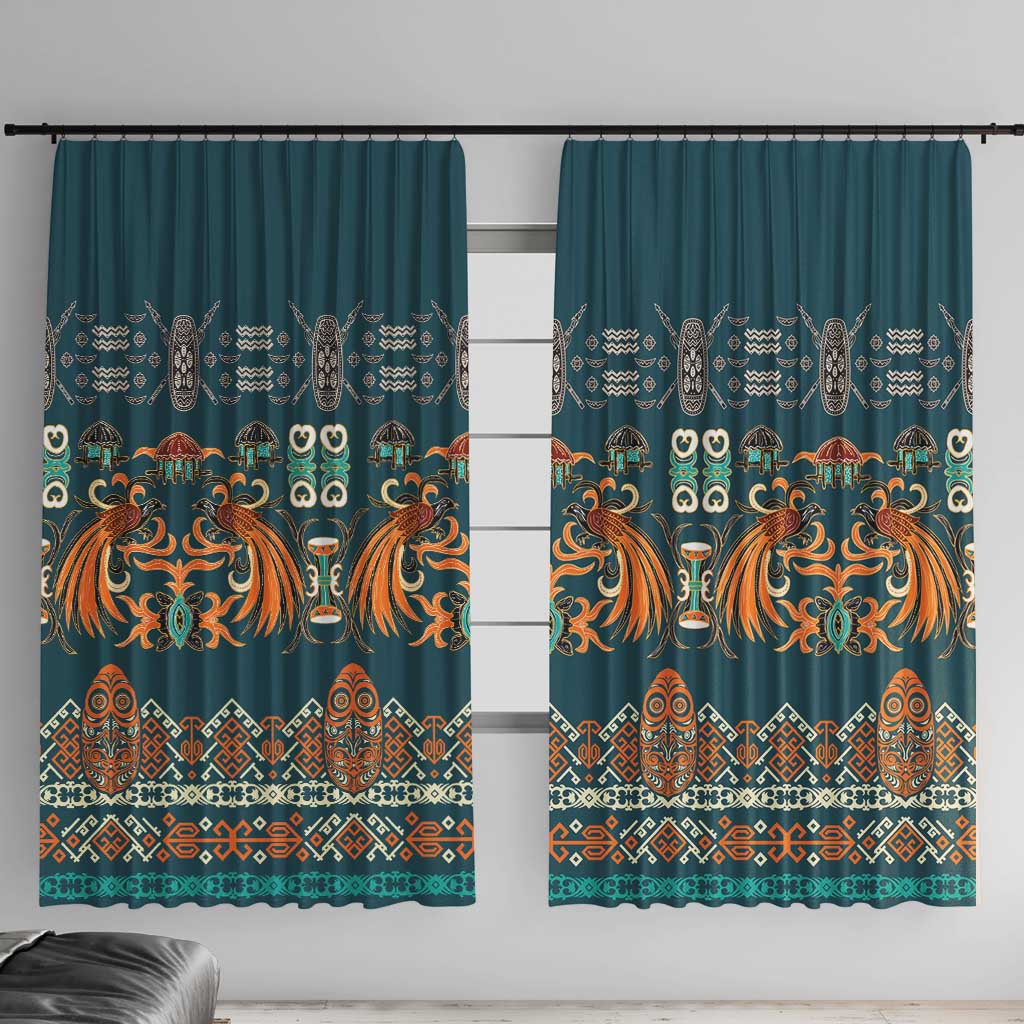 Dark Cyan Blue Batik Papua-inspired Pattern Window Curtain - Polynesian Pride