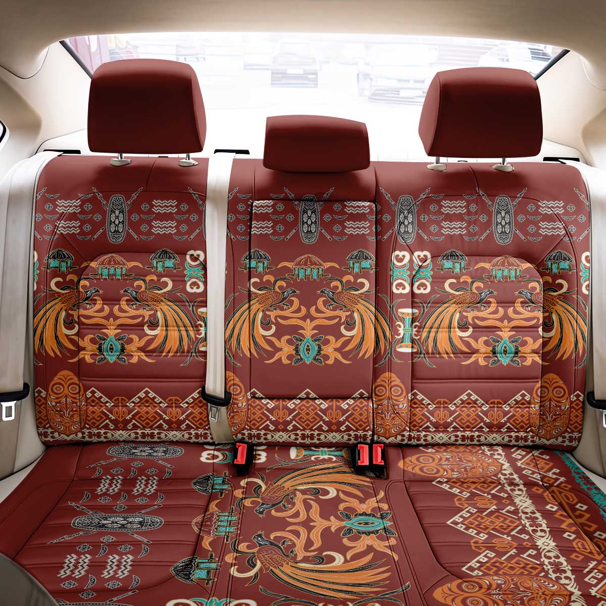 Oxblood Batik Papua-inspired Pattern Back Car Seat Cover - Polynesian Pride