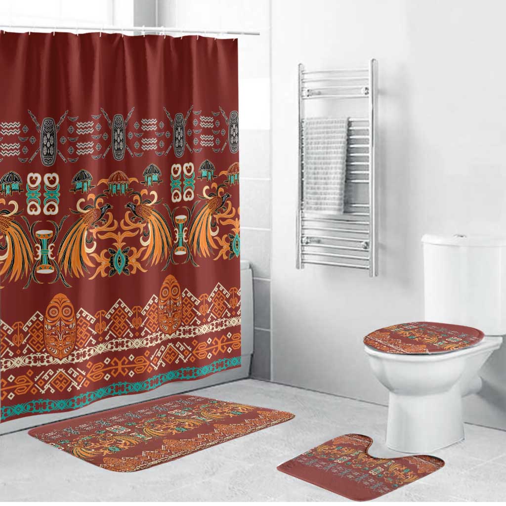 Oxblood Batik Papua-inspired Pattern Bathroom Set - Polynesian Pride