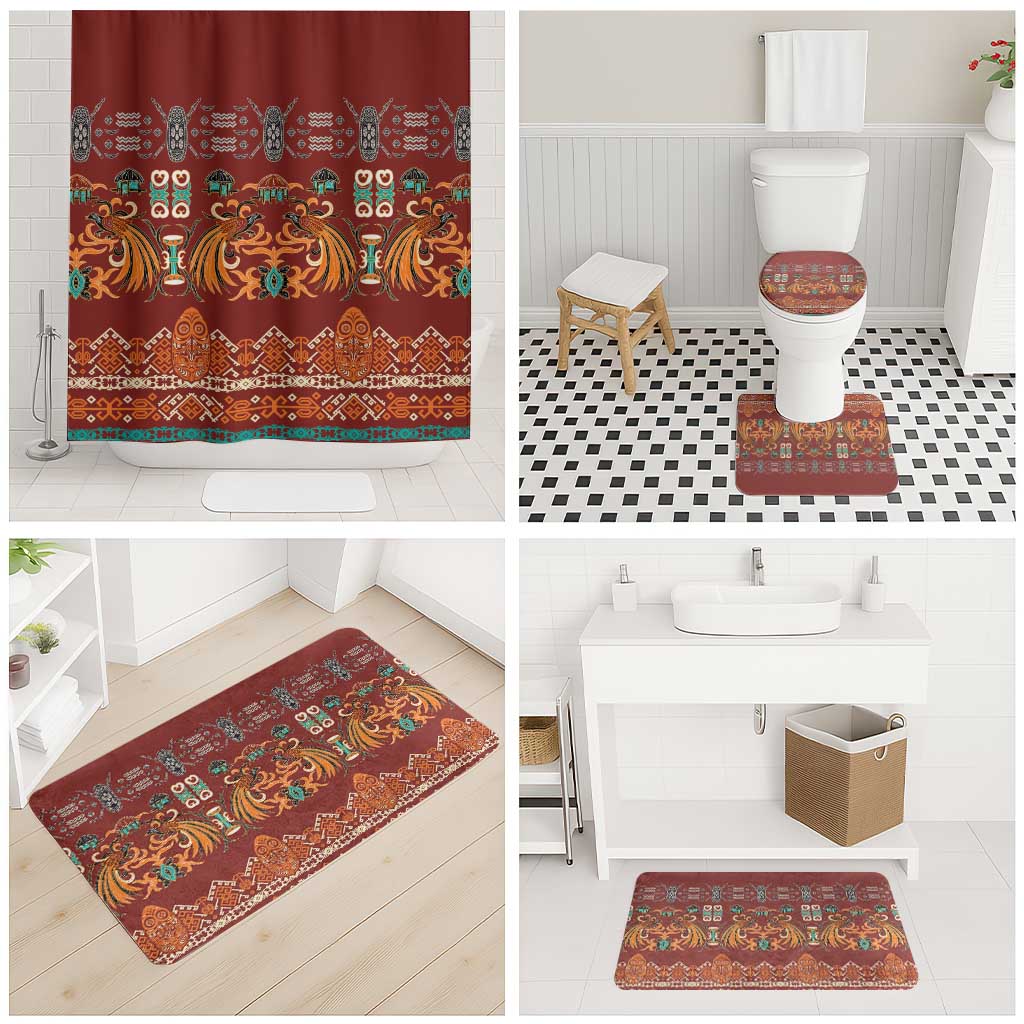 Oxblood Batik Papua-inspired Pattern Bathroom Set - Polynesian Pride