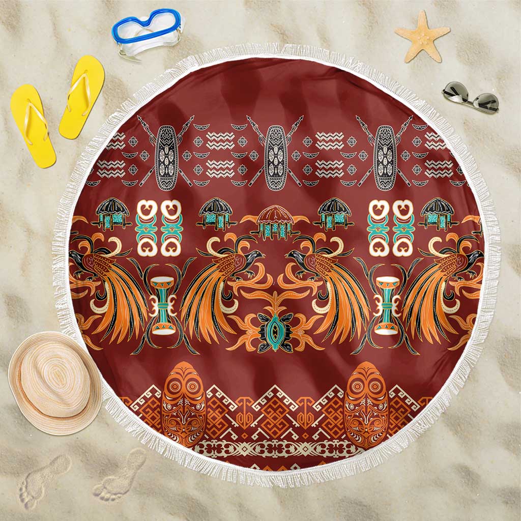 Oxblood Batik Papua-inspired Pattern Beach Blanket LT9 One Size 150cm Red - Polynesian Pride