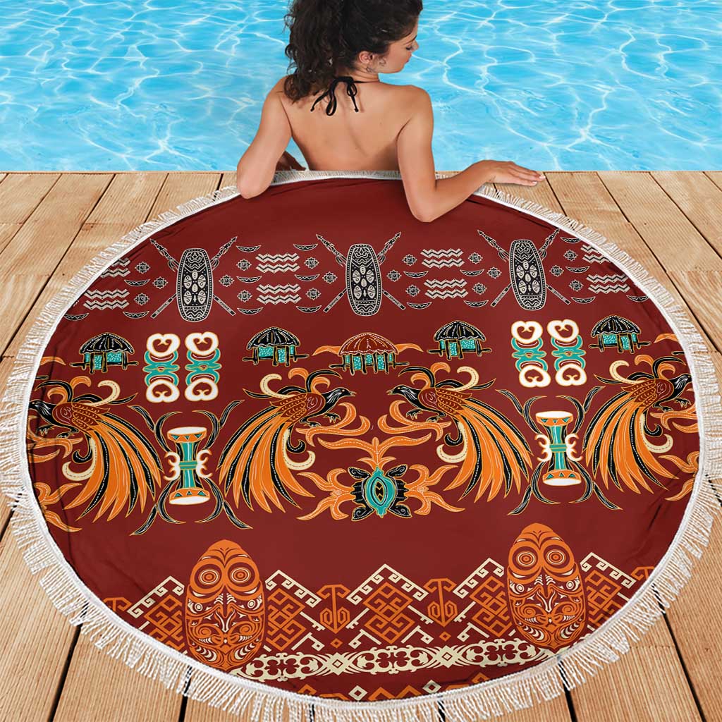 Oxblood Batik Papua-inspired Pattern Beach Blanket LT9 - Polynesian Pride