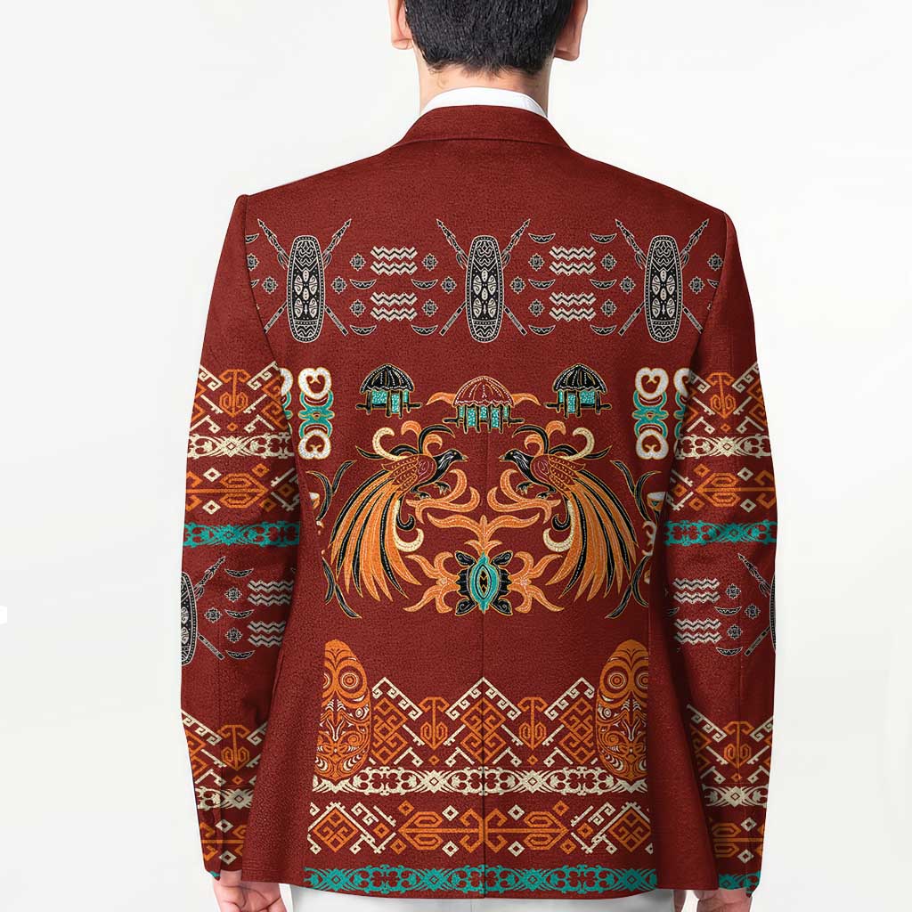 Oxblood Batik Papua-inspired Pattern Blazer - Polynesian Pride