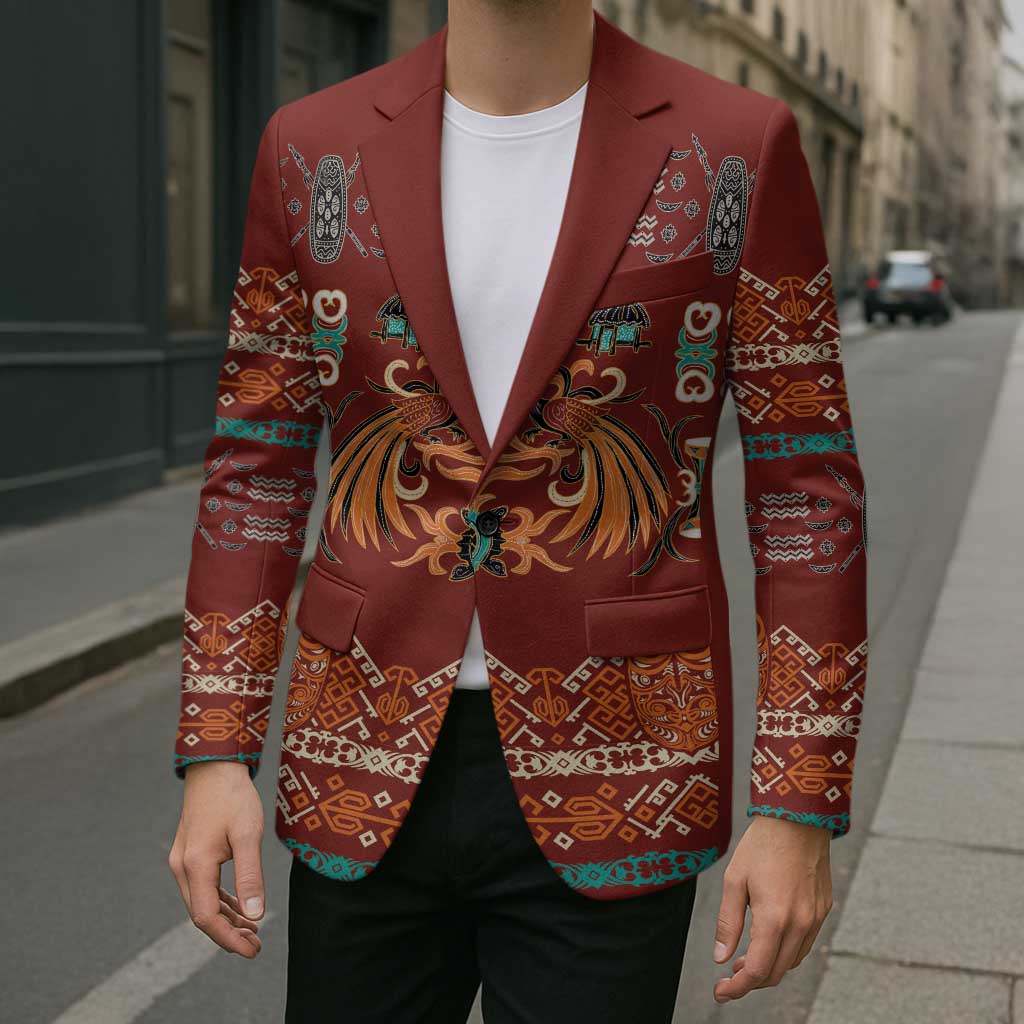 Oxblood Batik Papua-inspired Pattern Blazer - Polynesian Pride