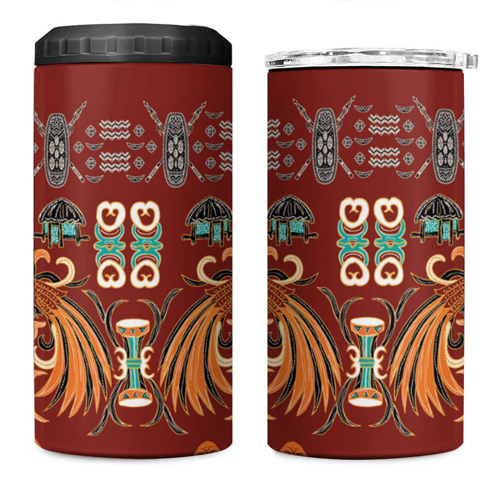 Oxblood Batik Papua-inspired Pattern 4 in 1 Can Cooler Tumbler LT9 One Size: 16 oz Red - Polynesian Pride