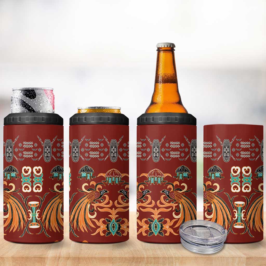 Oxblood Batik Papua-inspired Pattern 4 in 1 Can Cooler Tumbler LT9 - Polynesian Pride
