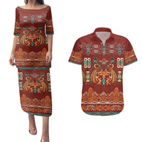 Oxblood Batik Papua-inspired Pattern Couples Matching Puletasi and Hawaiian Shirt LT9 Red - Polynesian Pride