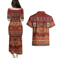 Oxblood Batik Papua-inspired Pattern Couples Matching Puletasi and Hawaiian Shirt LT9 - Polynesian Pride