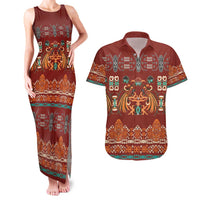 Oxblood Batik Papua-inspired Pattern Couples Matching Tank Maxi Dress and Hawaiian Shirt LT9 Red - Polynesian Pride