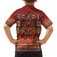 Oxblood Batik Papua-inspired Pattern Family Matching Puletasi and Hawaiian Shirt LT9 - Polynesian Pride