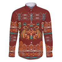Oxblood Batik Papua-inspired Pattern Family Matching Puletasi and Hawaiian Shirt LT9 Dad's Shirt - Long Sleeve Red - Polynesian Pride