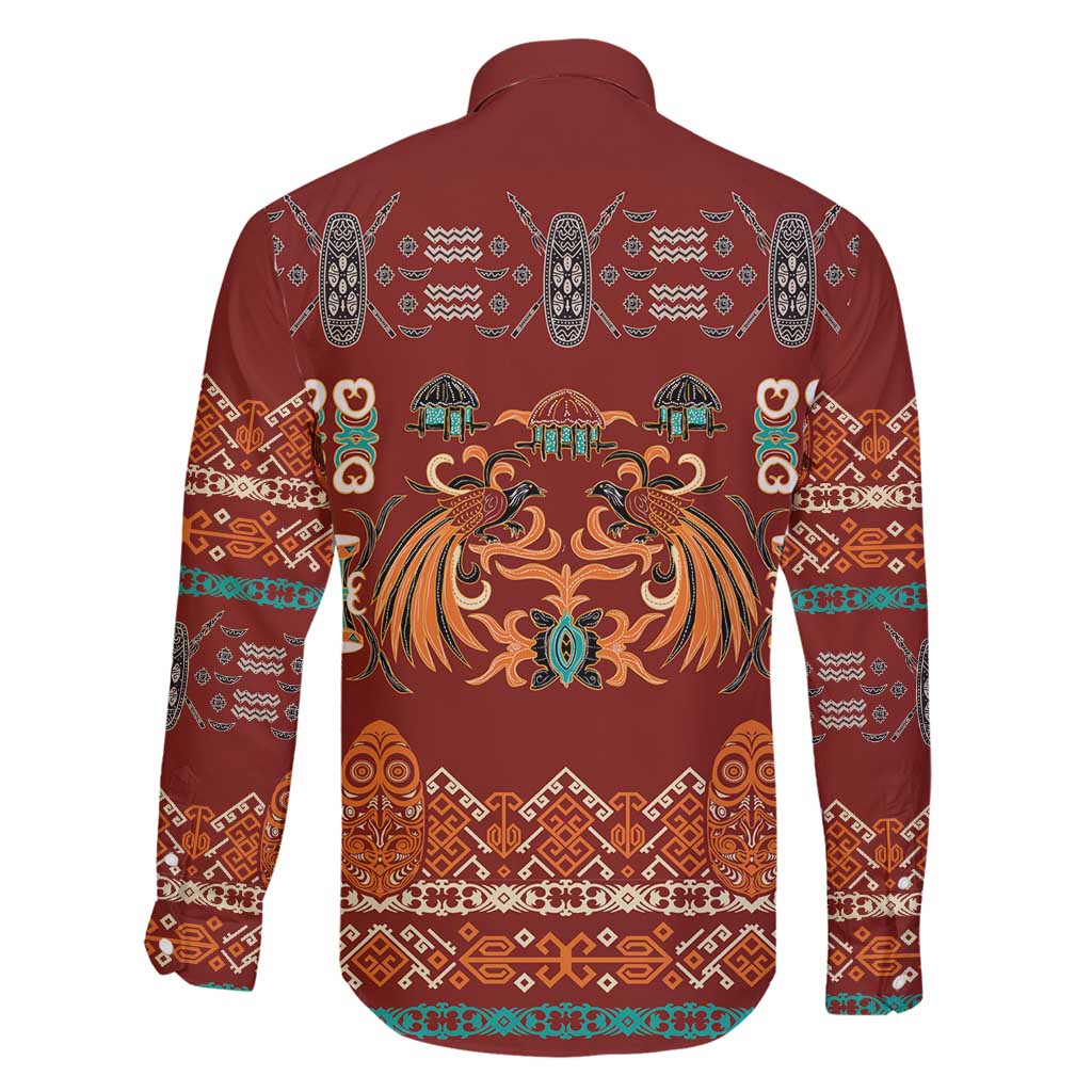 Oxblood Batik Papua-inspired Pattern Family Matching Puletasi and Hawaiian Shirt LT9 - Polynesian Pride