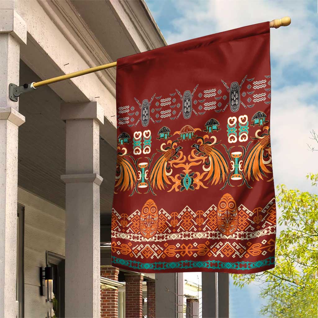 Oxblood Batik Papua-inspired Pattern Garden Flag - Polynesian Pride