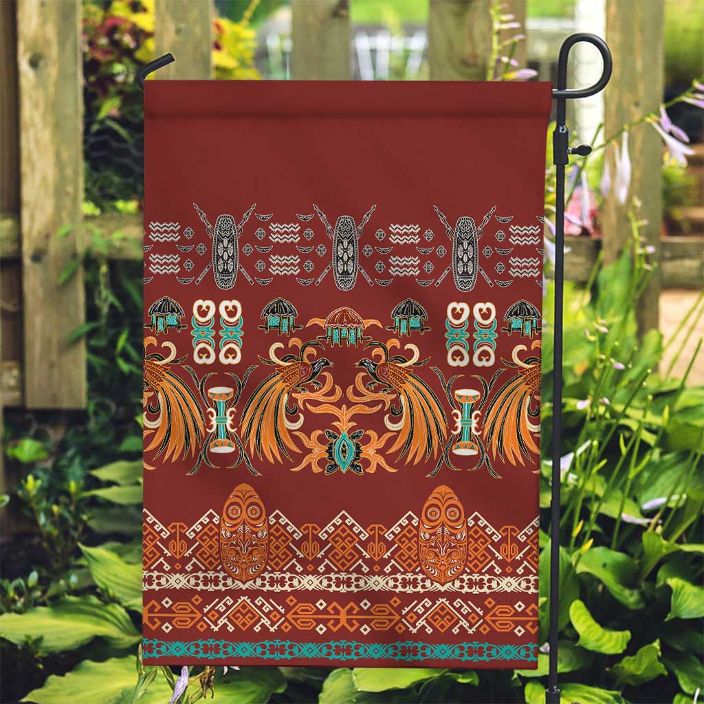 Oxblood Batik Papua-inspired Pattern Garden Flag - Polynesian Pride