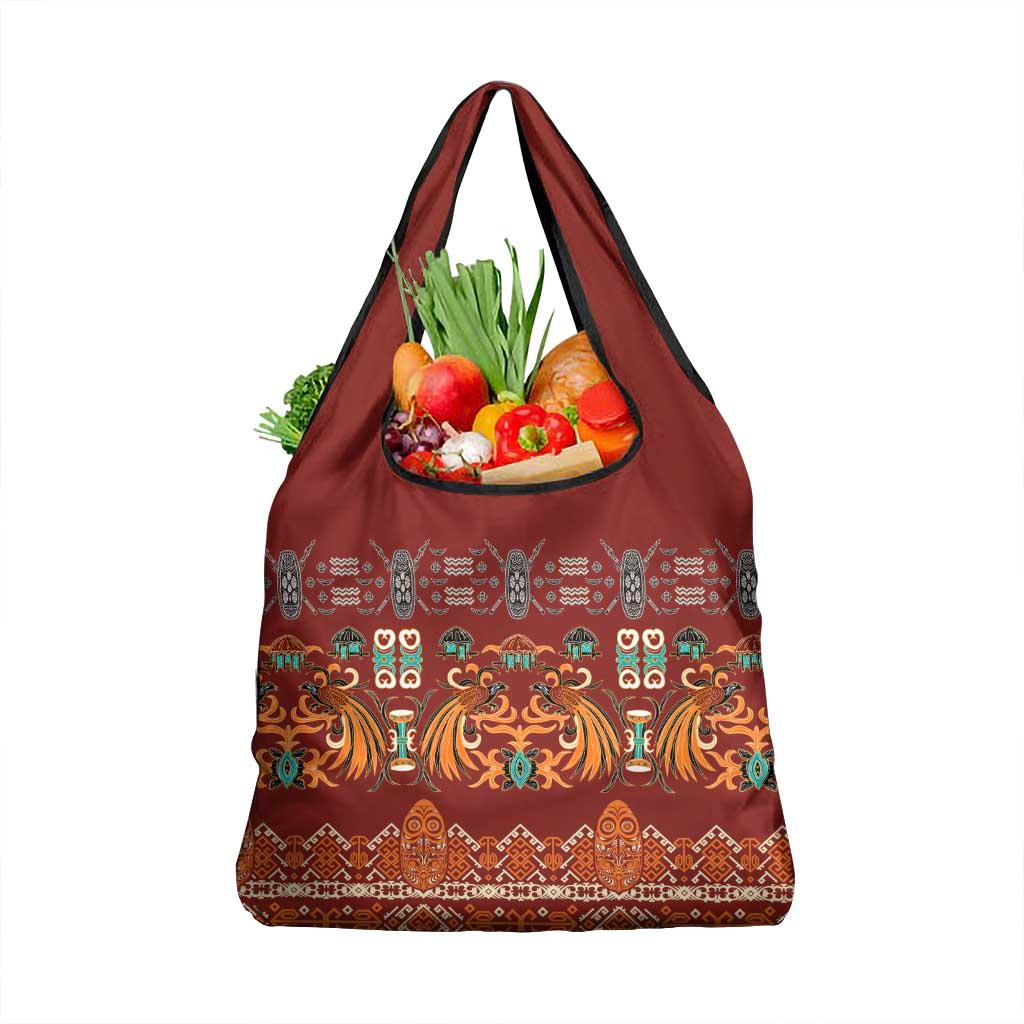Oxblood Batik Papua-inspired Pattern Grocery Bag LT9 1-pack One Size Red - Polynesian Pride
