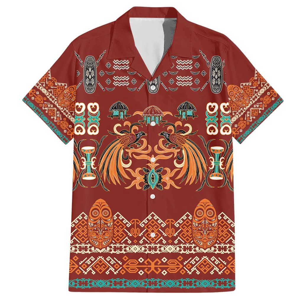 Oxblood Batik Papua-inspired Pattern Hawaiian Shirt LT9 Red - Polynesian Pride