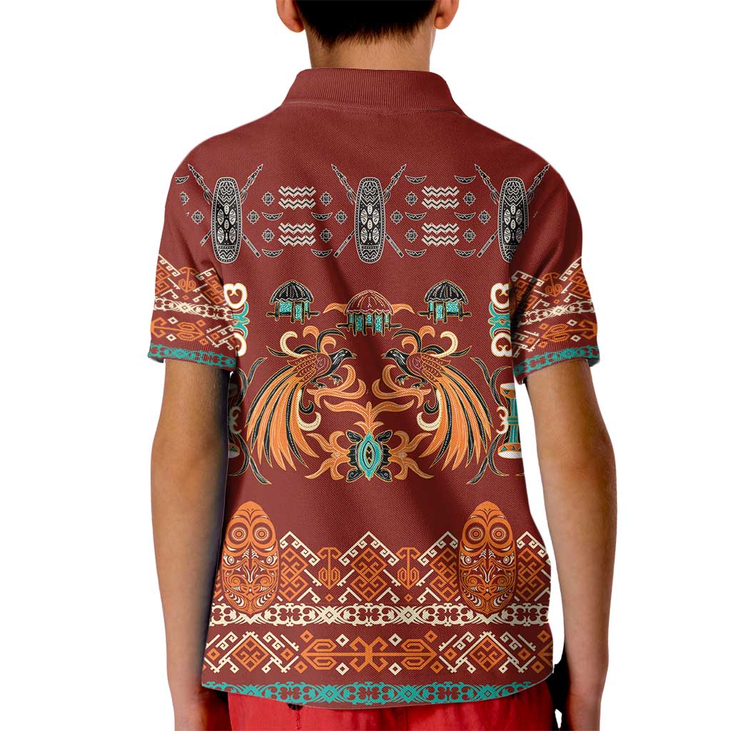Oxblood Batik Papua-inspired Pattern Kid Polo Shirt - Polynesian Pride