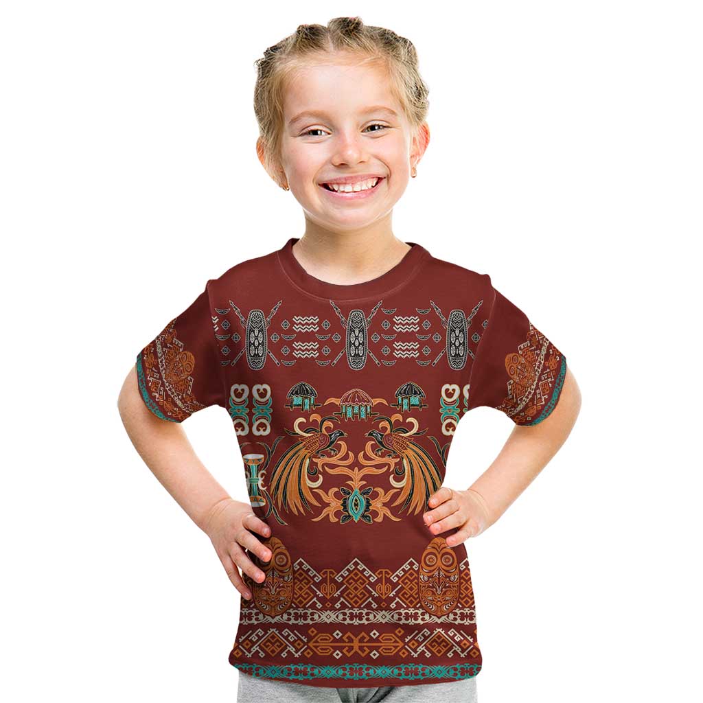Oxblood Batik Papua-inspired Pattern Kid T Shirt - Polynesian Pride