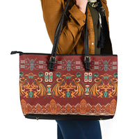 Oxblood Batik Papua-inspired Pattern Leather Tote Bag - Polynesian Pride