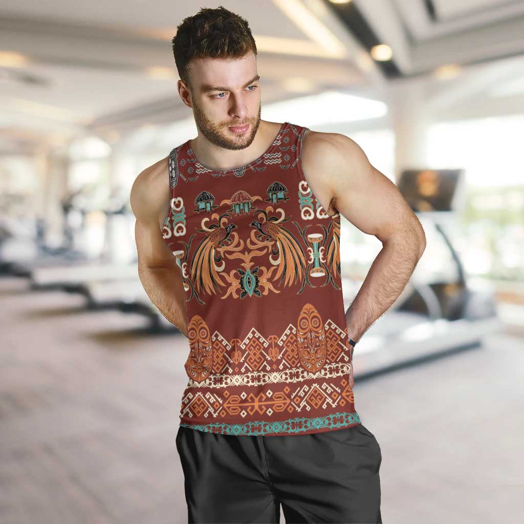 Oxblood Batik Papua-inspired Pattern Men Tank Top LT9 Red - Polynesian Pride