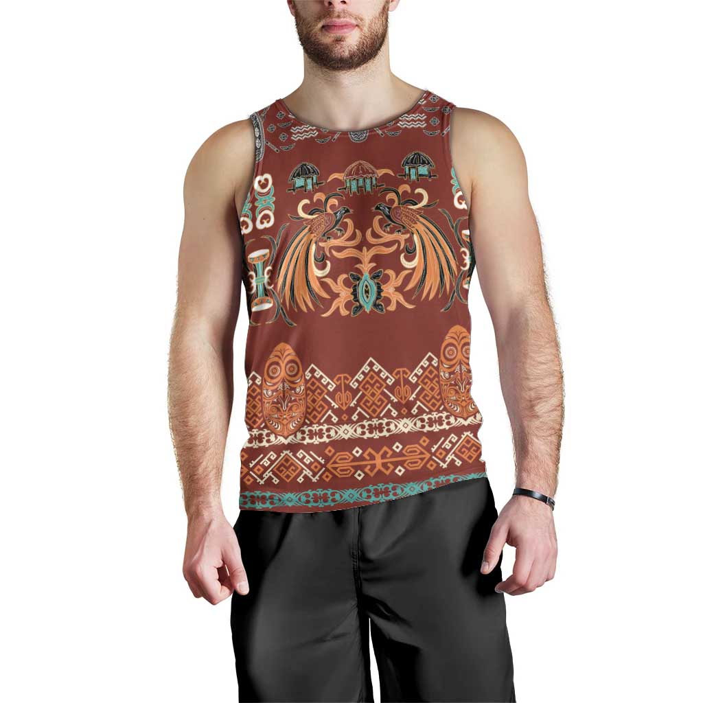 Oxblood Batik Papua-inspired Pattern Men Tank Top LT9 - Polynesian Pride