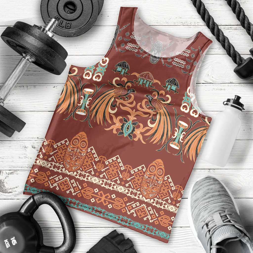 Oxblood Batik Papua-inspired Pattern Men Tank Top LT9 - Polynesian Pride