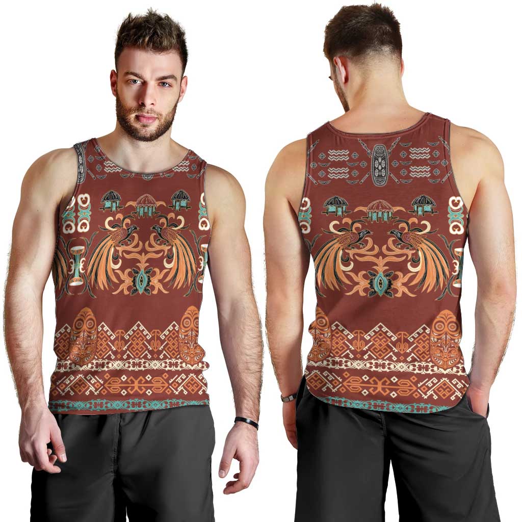 Oxblood Batik Papua-inspired Pattern Men Tank Top LT9 - Polynesian Pride