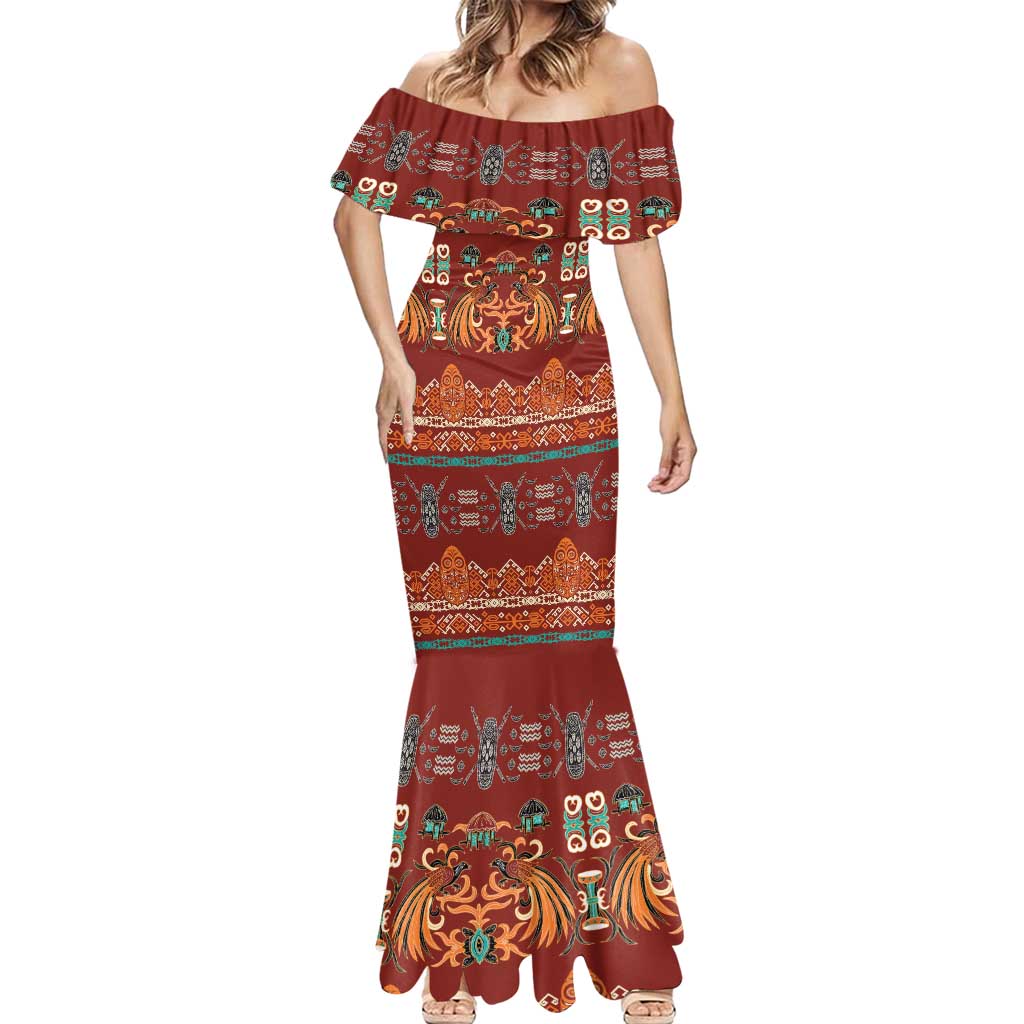 Oxblood Batik Papua-inspired Pattern Mermaid Dress - Polynesian Pride
