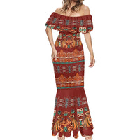 Oxblood Batik Papua-inspired Pattern Mermaid Dress - Polynesian Pride
