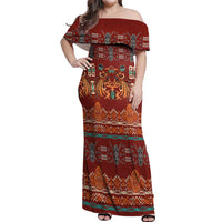Oxblood Batik Papua-inspired Pattern Off Shoulder Maxi Dress LT9 Women Red - Polynesian Pride