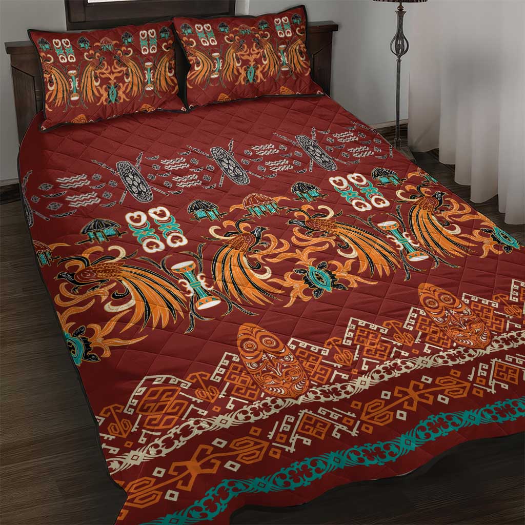 Oxblood Batik Papua-inspired Pattern Quilt Bed Set - Polynesian Pride