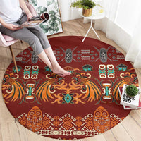 Oxblood Batik Papua-inspired Pattern Round Carpet - Polynesian Pride