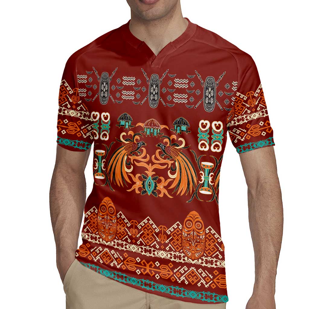 Oxblood Batik Papua-inspired Pattern Rugby Jersey LT9 - Polynesian Pride