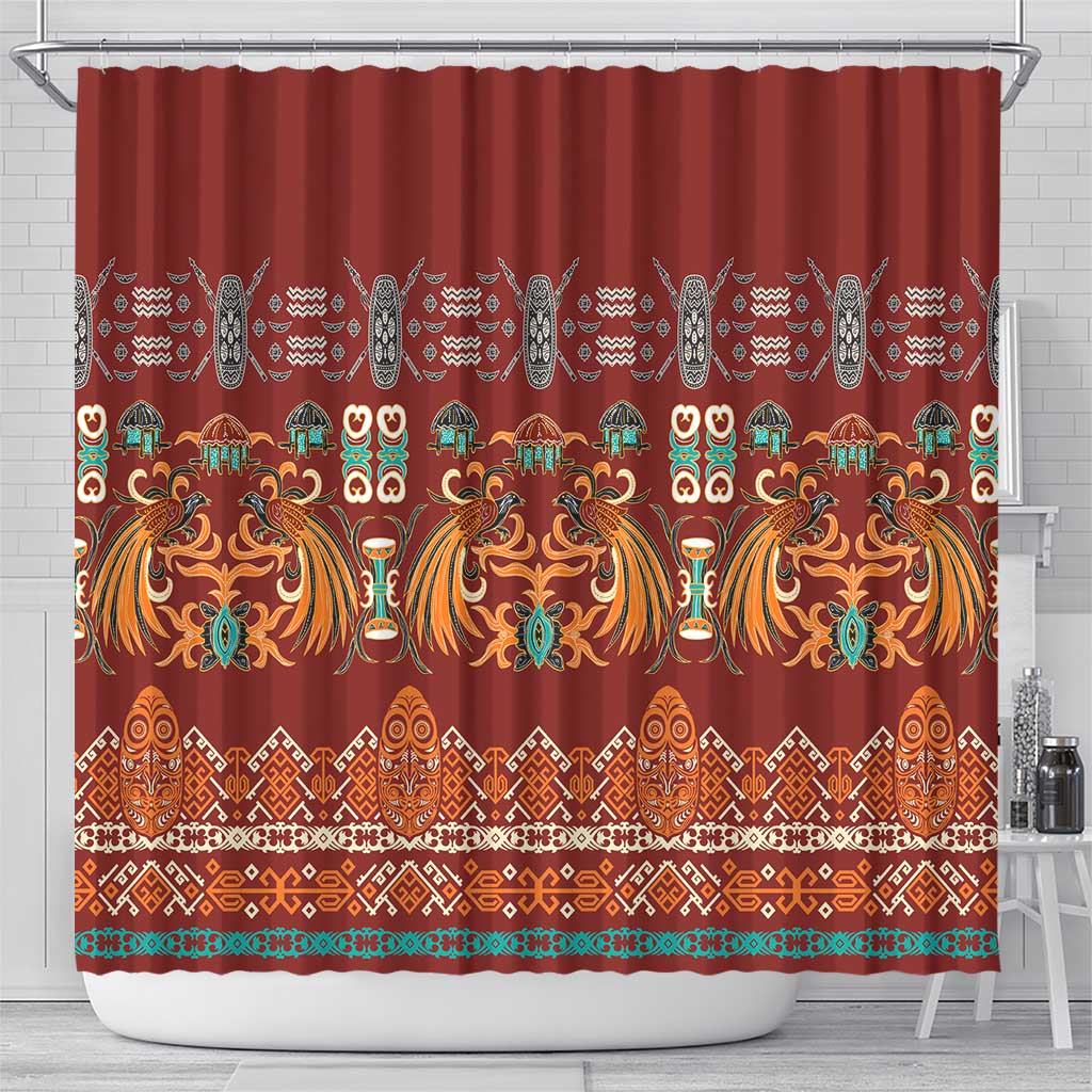 Oxblood Batik Papua-inspired Pattern Shower Curtain - Polynesian Pride