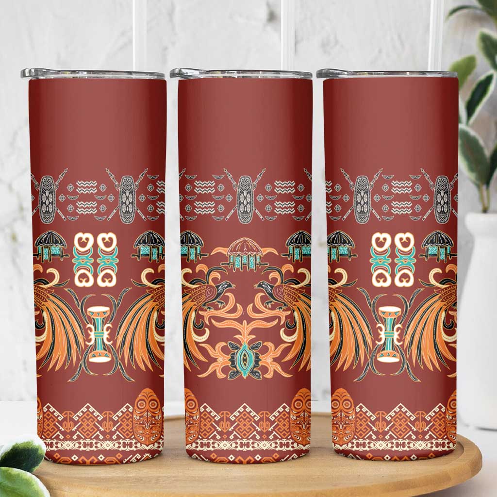 Oxblood Batik Papua-inspired Pattern Skinny Tumbler - Polynesian Pride