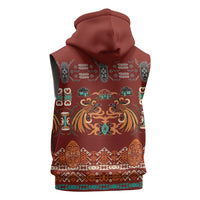 Oxblood Batik Papua-inspired Pattern Sleeveless Zip Hoodie - Polynesian Pride