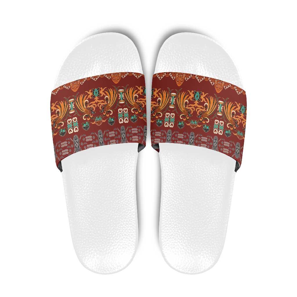 Oxblood Batik Papua-inspired Pattern Slide Sandals - Polynesian Pride