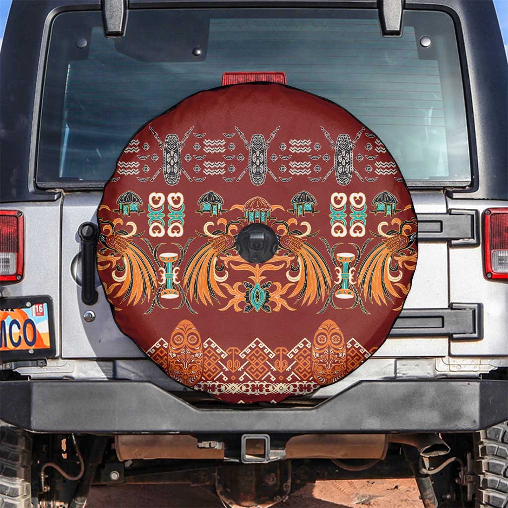 Oxblood Batik Papua-inspired Pattern Spare Tire Cover - Polynesian Pride