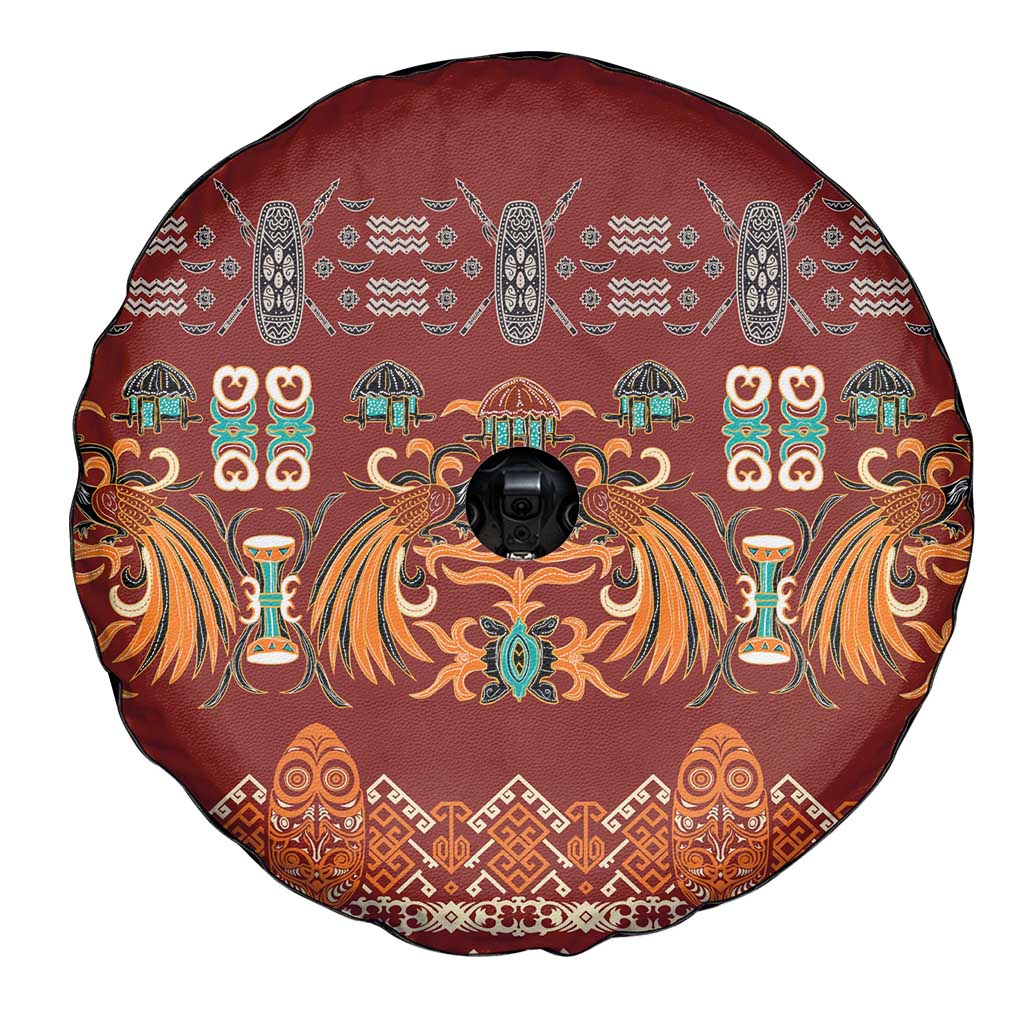 Oxblood Batik Papua-inspired Pattern Spare Tire Cover - Polynesian Pride