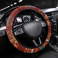 Oxblood Batik Papua-inspired Pattern Steering Wheel Cover LT9 Universal Fit Red - Polynesian Pride