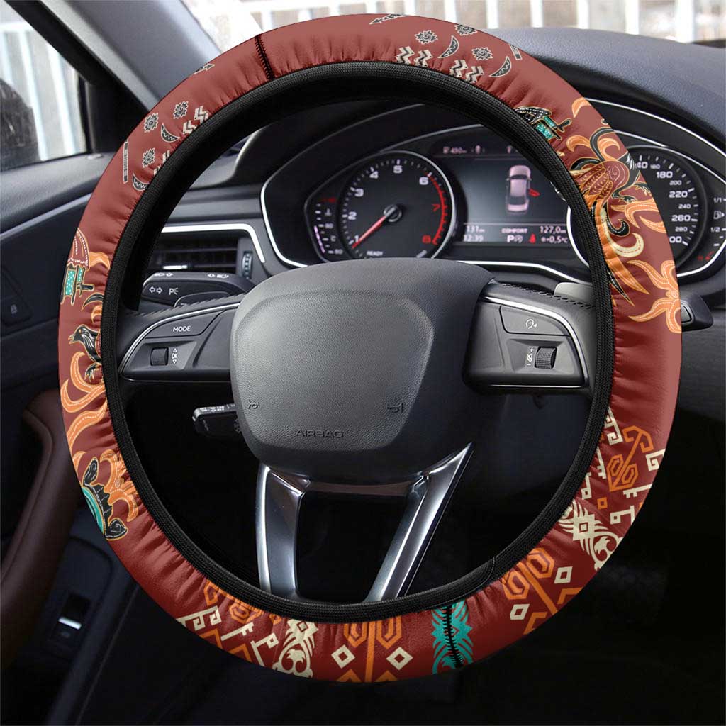 Oxblood Batik Papua-inspired Pattern Steering Wheel Cover LT9 - Polynesian Pride
